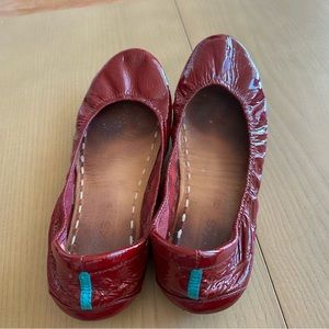 Ruby Red Patent Tieks, fair condition